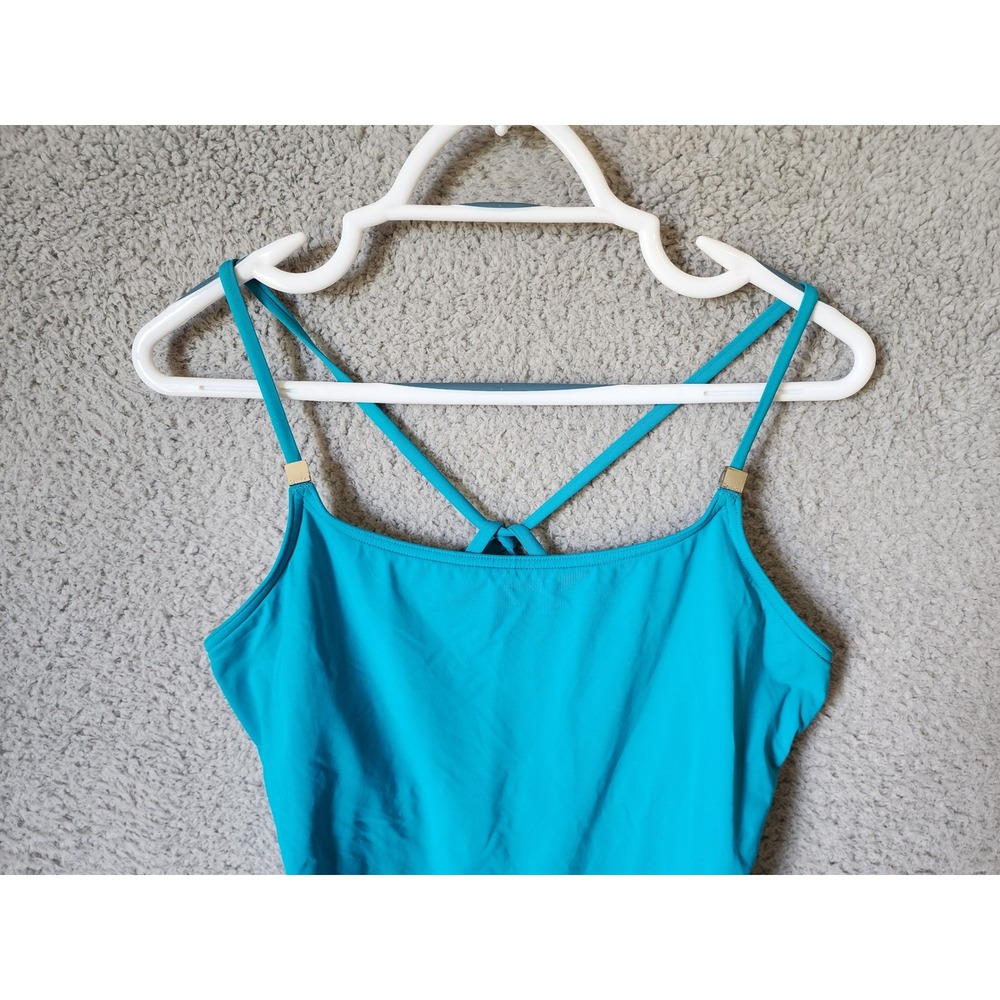 Calvin Klein One Piece Swimsuit Womens XS Teal Blue Cross Back Gold Logo Accent - Picture 2 of 16